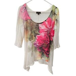 Cal Style Sz Large Women Shark Bite Hem Lightweight Sweater With Bling